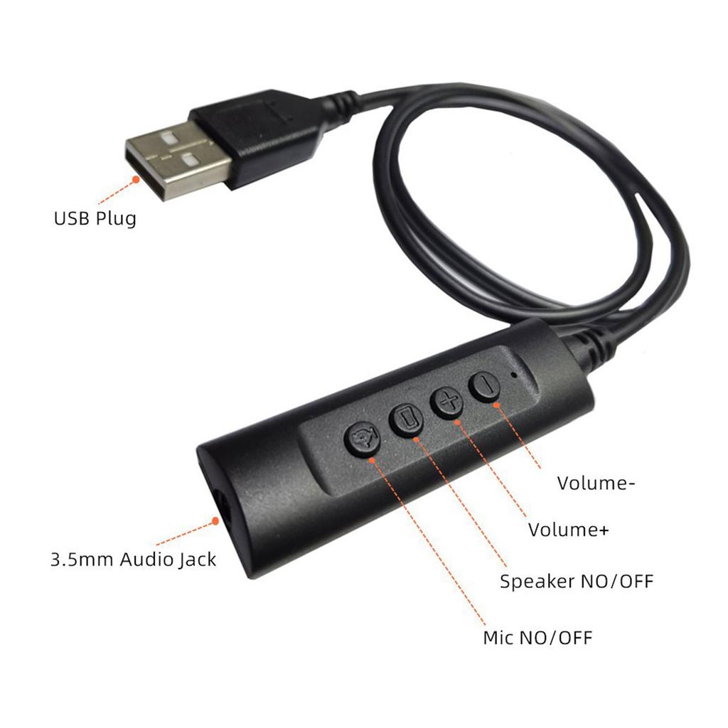 3,5 мм к USB Внешняя звуковая карта с регулятором громкости/микрофоном/кнопкой включения/выключения динамика, автоматическое определение звуковой карты