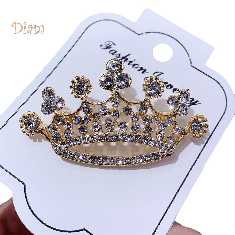 Diamonding Jewelry Crown Shape Crystal Stone Faux Pearl Lapel Brooch Pin Suit Collar Badge