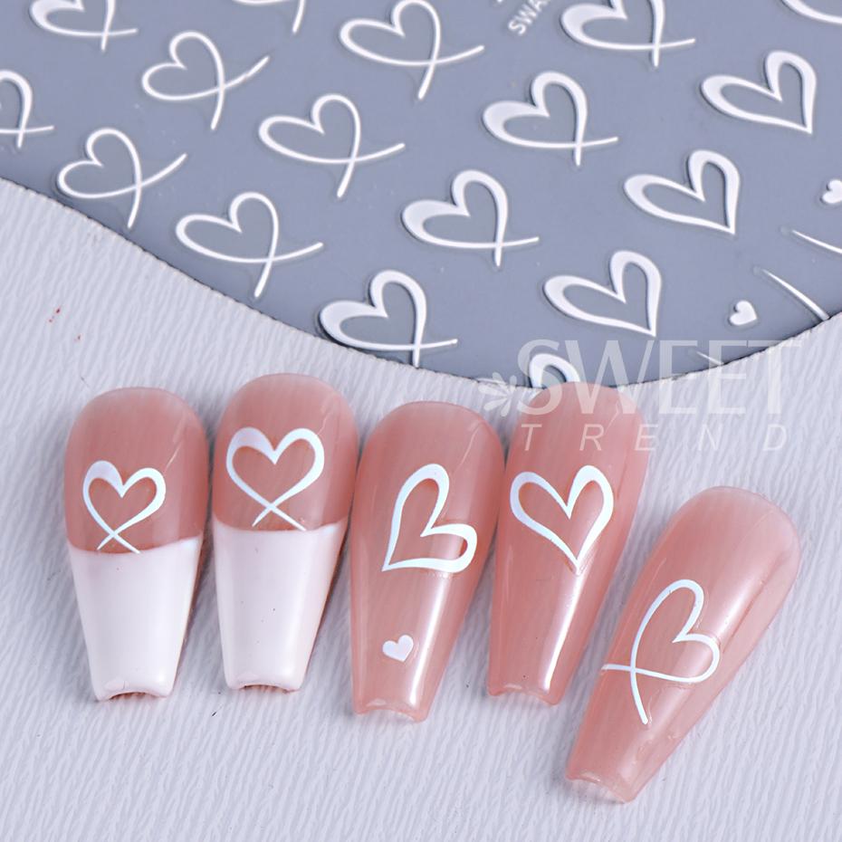 3pcs Valentine's Day Nail Art Stickers 3D Black White Pink Lines Love Nail Decals DIY Adhesive Slider Manicure Decorations