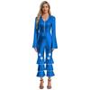 Womens 70s Retro Disco Long Sleeve Flared Jumpsuit Sparkle Costume