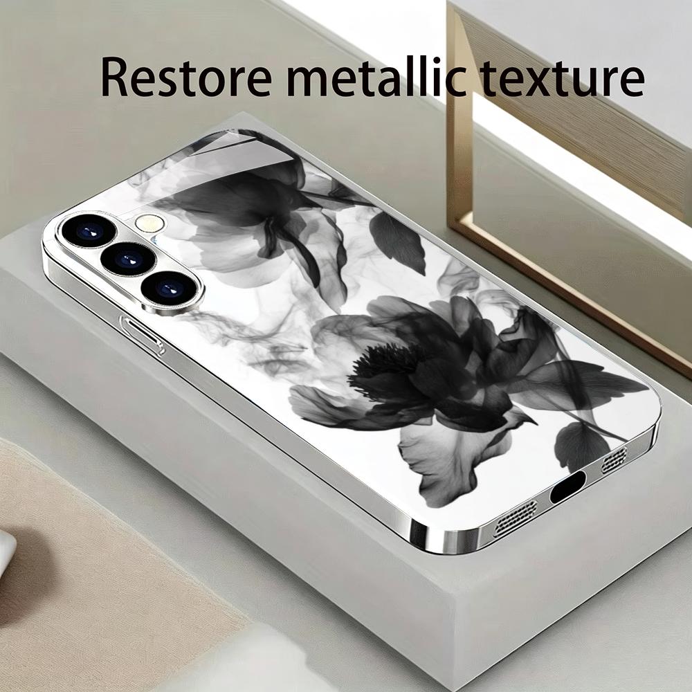 Abstract floral line art light luxury pattern electroplated silver phone case for Samsung Galaxy S26 S25 S24 S23 Ultra Plus FE