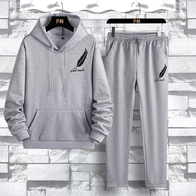 Мужской свитер с капюшоном, состоящий из двух частей, флисовый утеплитель, повседневный спортивный комплект с длинными рукавами, мужской комплект