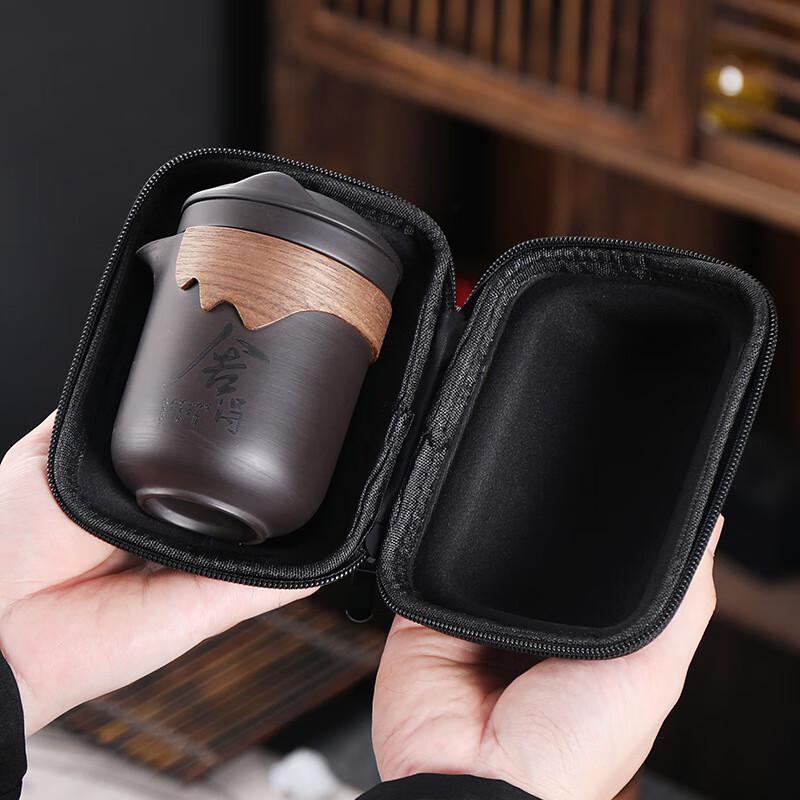 Shangqi Zisha Portable Kung Fu Travel Tea Set, 1 Pot 6 Cups