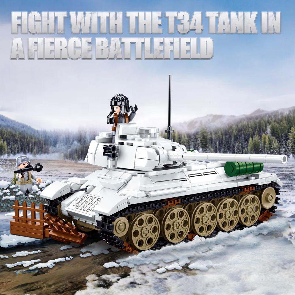 Non-Toxic 518Pcs T34-85 Medium Tank Building Blocks Ww2 Heavy Tank Chariot Soldier Figures Model Bricks Set Educational Toys Gifts For Kid