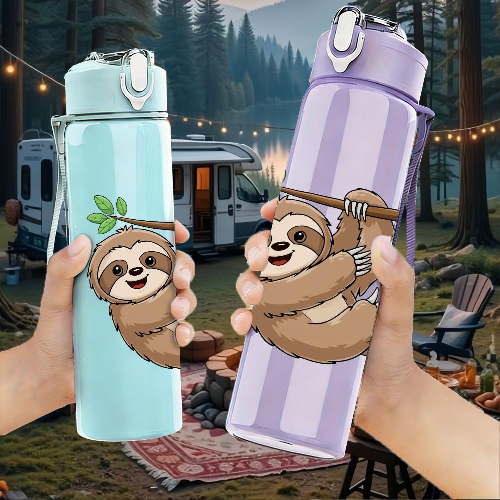 1PC Lazy Sloth Animal Pattern 750ml Color Plastic Sports Water Bottle Leakproof Flip Straw Lid Suitable for Sports Office Home Use