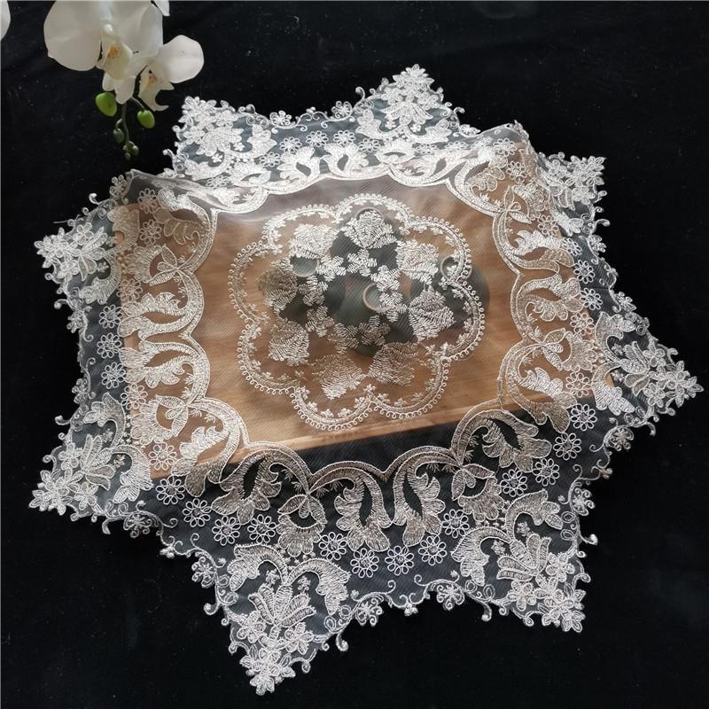 European Octagonal Lace Embroidery Chic Tablecloth Coaster Balcony Bedroom Small Round Table Cloth Mat Party Banquet Decoration