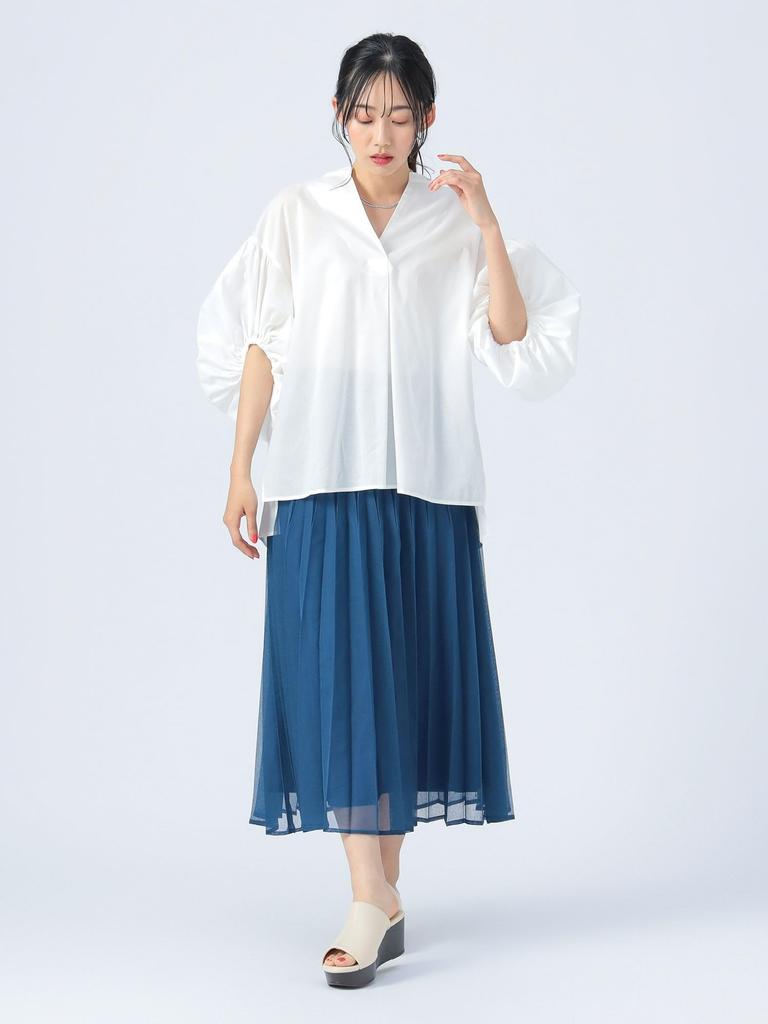 Beams Heart Shirt with Gathered Sleeves and Skipper OFF One Size Women's S/S Top, WHITE,