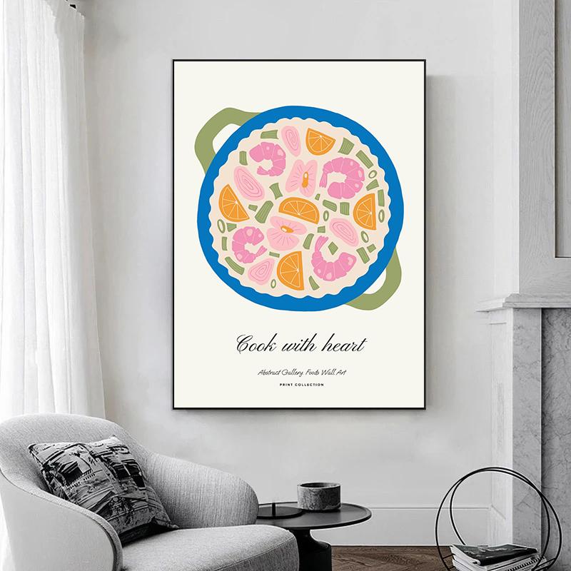 Minimalism Foods Posters Delicious Oyster Pink Ramen Bowl Shrimp Hot Dog Prints Canvas Painting Wall Pictures Home Kitchen Decor