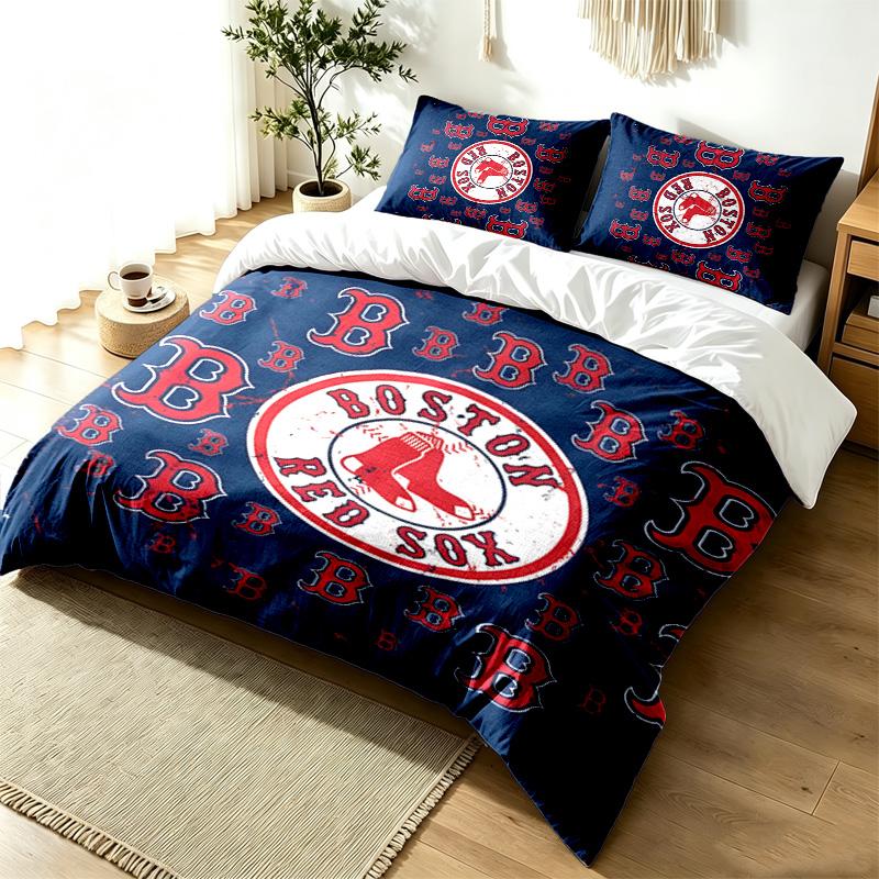 Boston Red Sox 3pc Duvet Cover Set Simple Modern Bedding Set Wrinkle Resistant Soft Fabric All Season Use a perfect gift