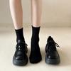 Ретро универсальные лоферы женские весна и осень 2025 новые на толстом каблуке платформе одинарные туфли в британском стиле с большим носком маленькие кожаные туфли