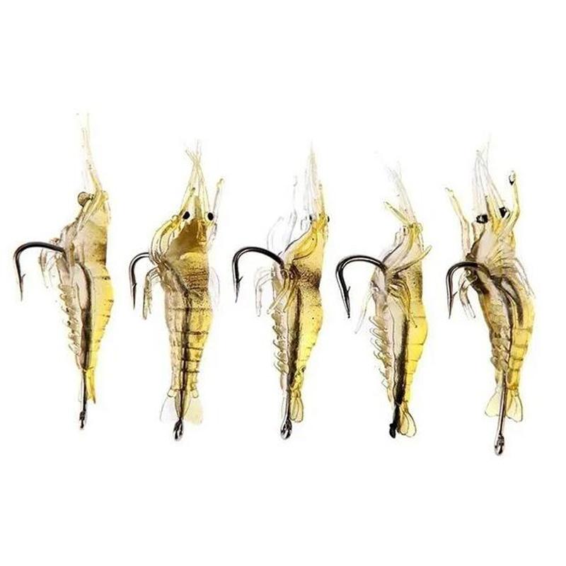 Soft Simulation Fishhook Shrimp Prawn Lure Hook Tackle Bait Fishing Lures Artificialbait Luminous Shrimp 4cm