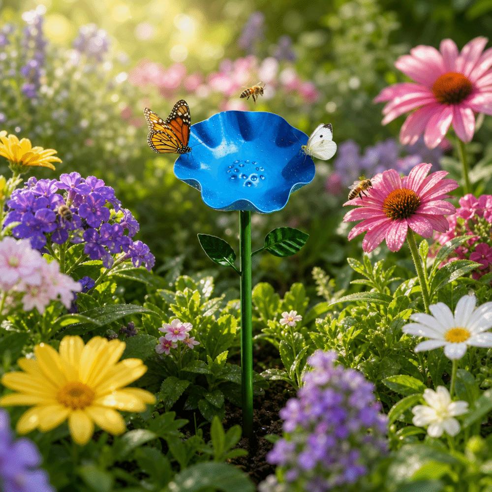 Flower Shape Garden Birdbath Garden Stake Bird Bath Bee Butterfly Watering Station Wildlife Garden