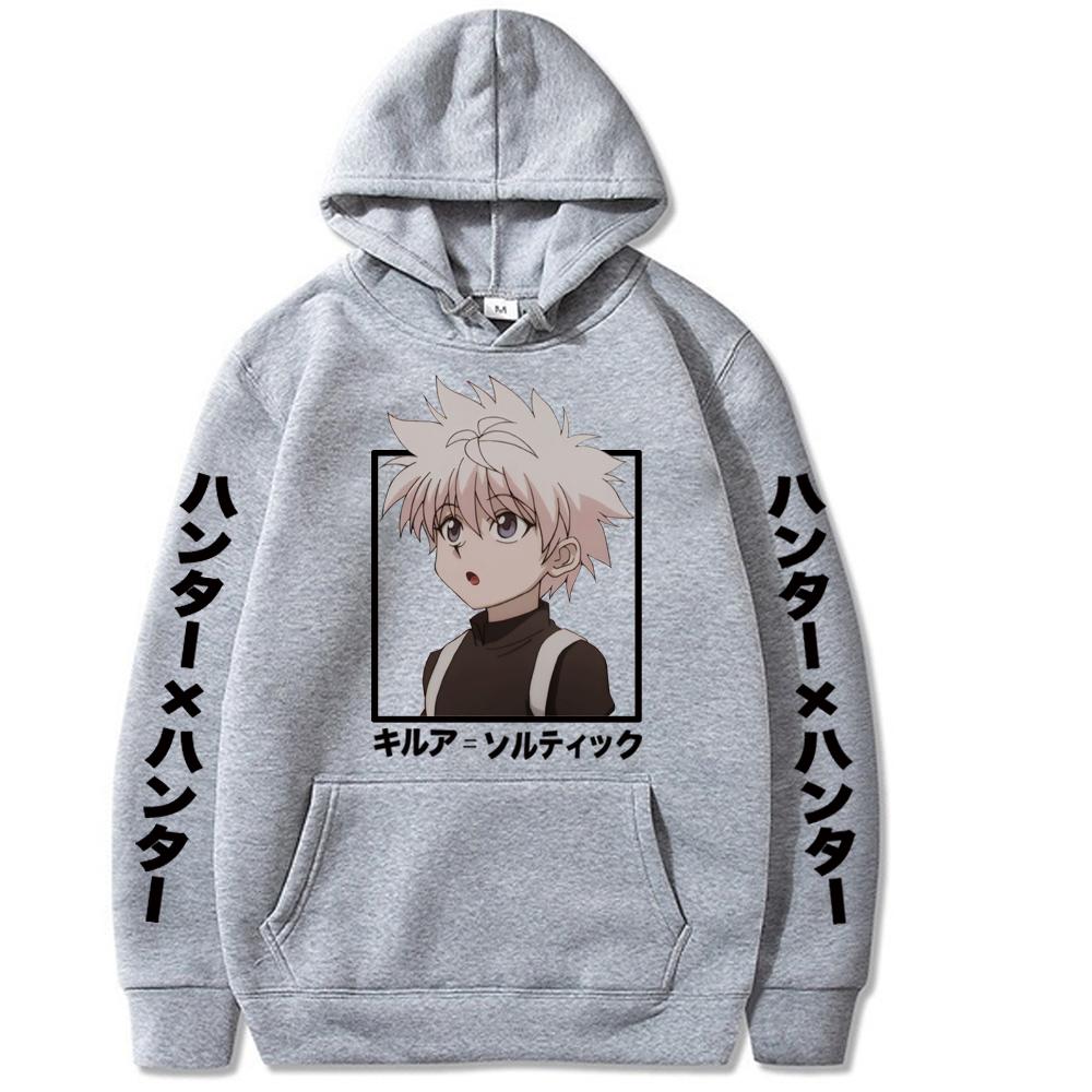 Kawaii Аниме Hunter X Hunter Killua Zoldyck Принт Толстовка с капюшоном Harajuku Мультфильм Унисекс Мода Осенние Флисовые Пуловеры Оверсайз
