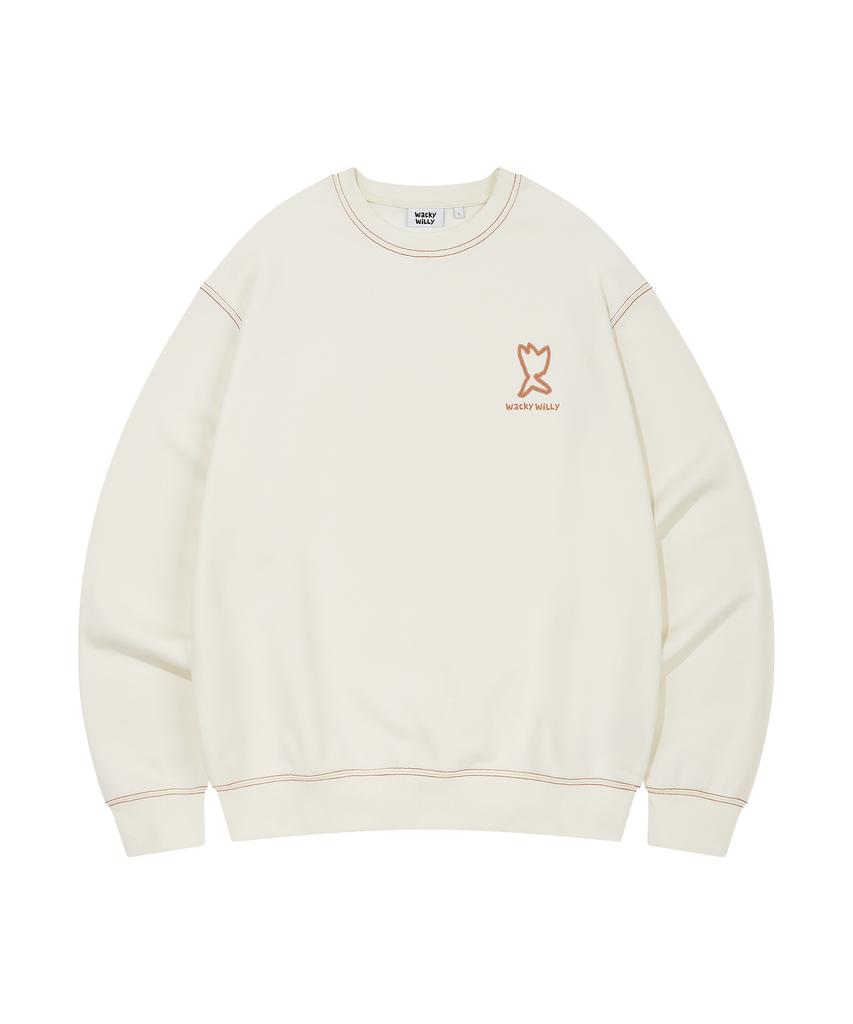 WACKY WILLY Kiki Color Block Stitch Sweatshirt Cream