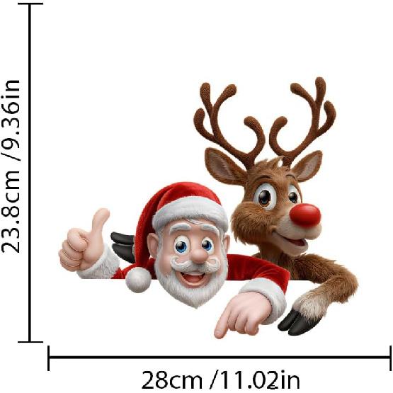 Merry Christmas Winter Decals,Santa Claus Reindeer Elf Car Window Stickers,Christmas Xmas Holiday Art Clings Decorations Accessories (Cartoon)
