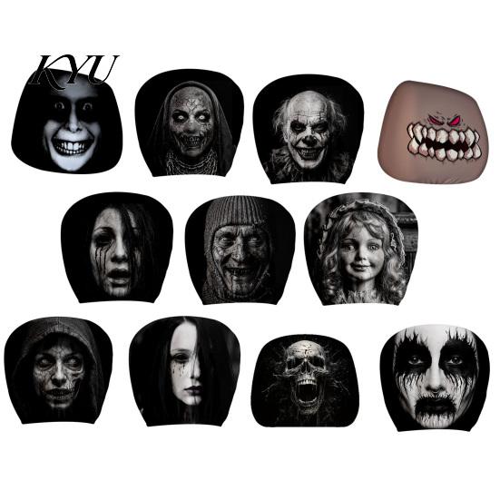 Quick Change Car Interior Styling Funny Headrest Covers, Ghost Skull Print Washable Seat Case Protector, Universal Breathable Auto Accessories