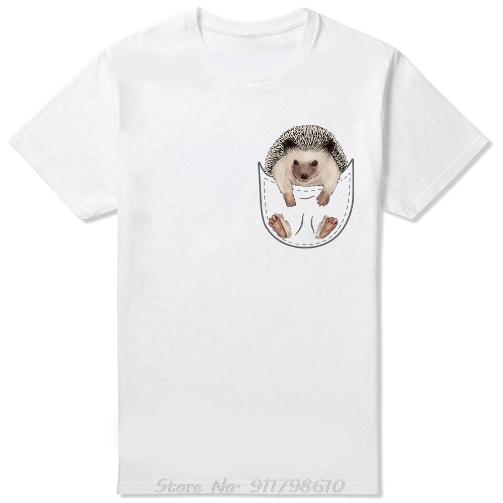 Мужская одежда Ежики Карман Животное Еж Классическая Футболка Оверсайз Летняя Хлопковая Футболка Подарки на День Рождения Фитнес Футболка