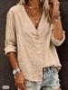 2026 Однотонный свободный кардиган-рубашка с V-образным вырезом для женщин - Повседневный европейский и американский стиль