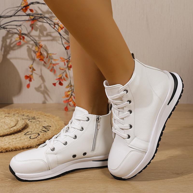 Модные белые высокие кроссовки на платформе для женщин 2025 Осень Легкие повседневные спортивные туфли Женские ботильоны на толстой подошве из ПУ кожи