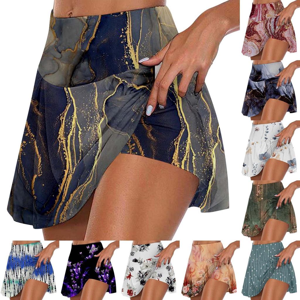 Women's Athletic Stretchy Pleated Tennis Skirts Run Yoga Inner Shorts Elastic Sports Golf Skorts