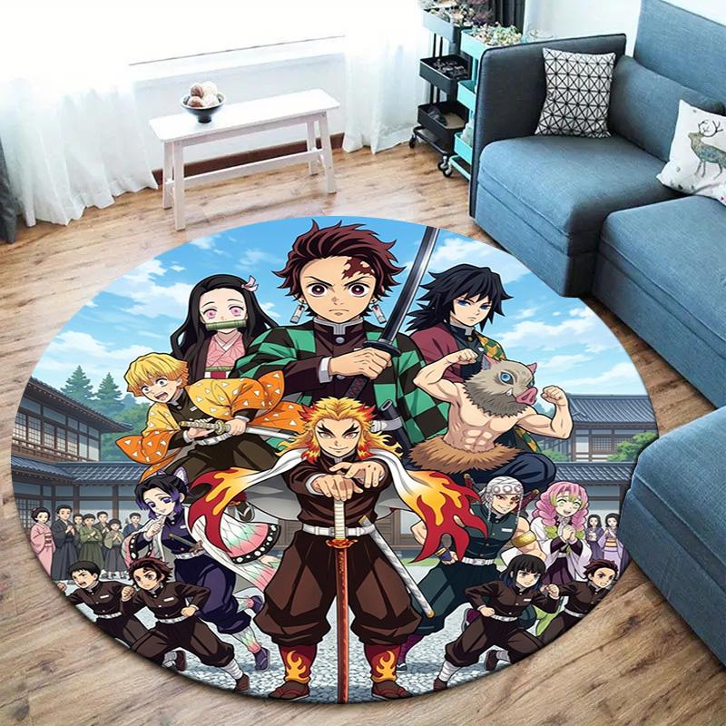 Коврик для пола Demon Slayer Kimetsu No Yaiba, круглый ковер, ковер для гостиной, спальни, дивана, игровой комнаты, нескользящий коврик