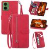 For Motorola Moto G35 5G Case Zipper Wallet PU Leather Flower Imprint Phone Cover