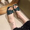2024 Leisure Fashion PU Slippers Casual Flat Shoes Female Slipers Women Slides Luxury Soft Microfiber Rome Rubber Bonded Leather