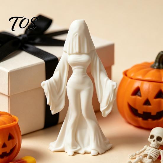 Gothic Home Decor Ghost Bride Statue, Vintage Headless Bridal Sculpture with Veil Mermaid Gown, Retro Style Crafts Matte White DIY Unpainted Figurine,