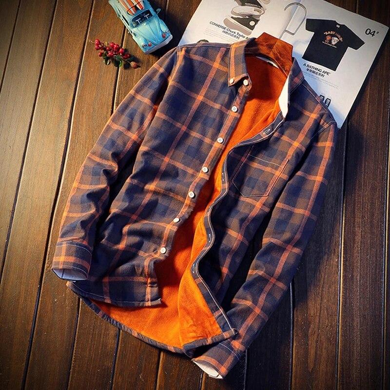 Осенне-зимние флисовые рубашки для мужчин, бархатные клетчатые рубашки, мужская одежда, повседневная фланелевая облегающая рубашка из чистого хлопка, мужской размер 5XL