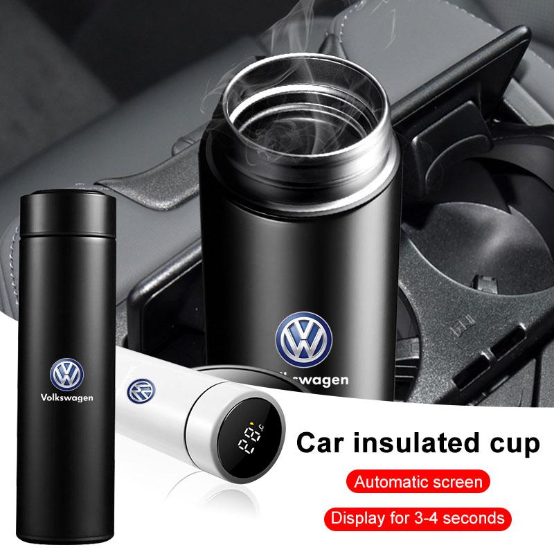 1Pcs Portable Car Smart Thermos Bottle Temperature Display Cup Coffee Cup Emblem For VW GTI B6 B7 B5 Golf Polo Tiguan Passat EOS
