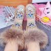 Winter Snow Boots Women Fur Rhinestone Handmade Warm Flat Mid-Calf Boots Genuine Leather Comfortable Casual Shoes
