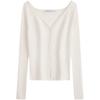 Casual Simple Embroidered Ribbed V-Neck Button Cardigan Sweater Women Sweater Milk-White J223610