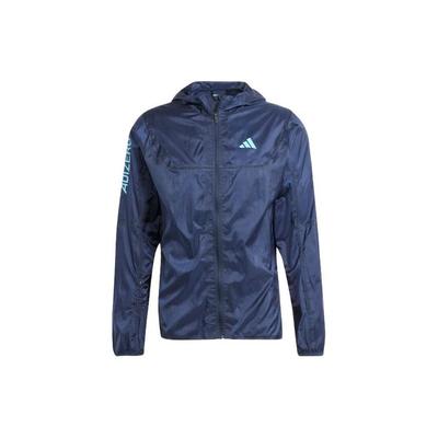 Куртка для бега Adizero с принтом букв и цветными блоками, ветрозащитная куртка с капюшоном, мужская куртка Legendary-Ink-Blue IM4170