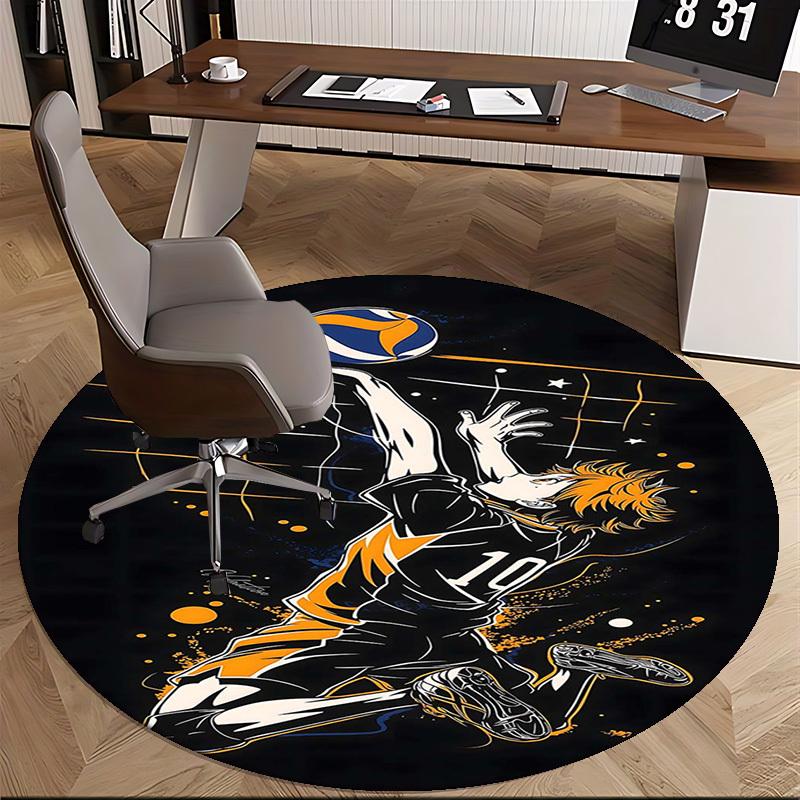 1 шт. Круглый ковер Haikyuu Кагеяма Тобио по волейболу для коврика под офисное кресло, Противоскользящий ковер, Сезонный подарок, Подходит для домашнего декора, Гостиной