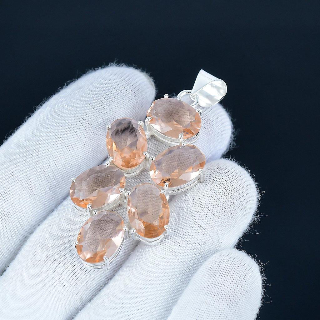 Красивый кулон с морганитом из серебра 925 пробы - Дизайн ручной работы, Ювелирное украшение для повседневной носки, Уникальный кулон с морганитом, подарок для любви