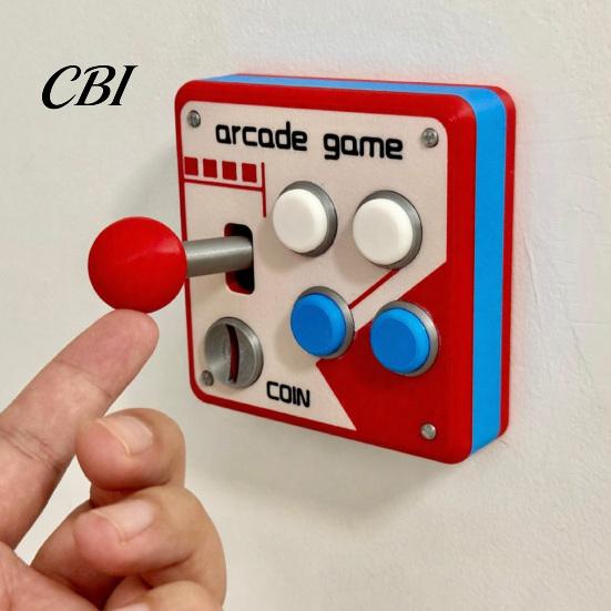 90s Game Control Panel Arcade Switch Wall Decoration, Retro with Movable Decor Rocker, Mount for E-Sports Room