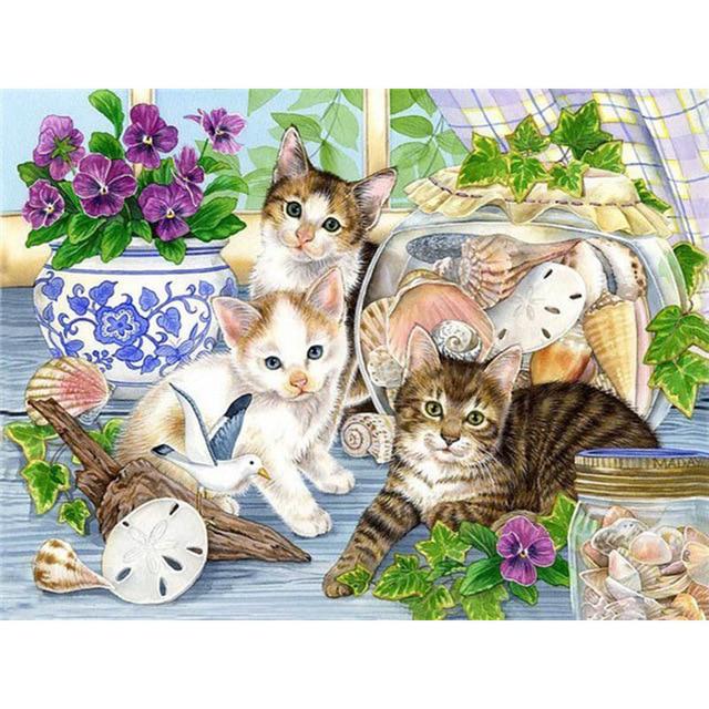 5D DIY Алмазная картина Вышивка крестом Кошка Животное Алмазная вышивка Полный круглый дрель Мозаика Стразы