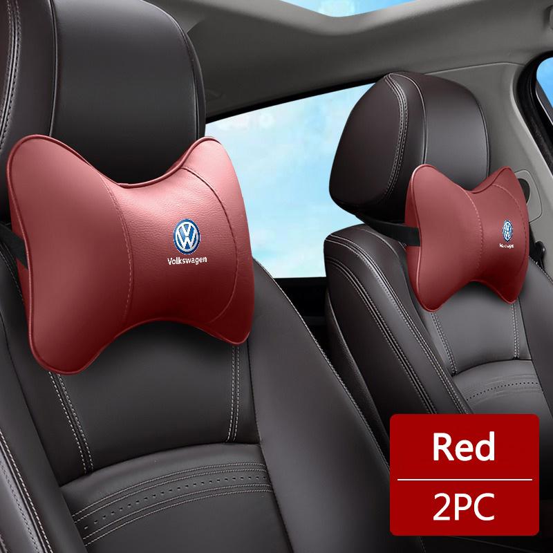 2026 Hot For VW VOLKSWAGEN Leather Car Seat Headrest Memory Foam Comfort Neck Pillow Auto Interiors For Volkswagen VW Tiguan Jet