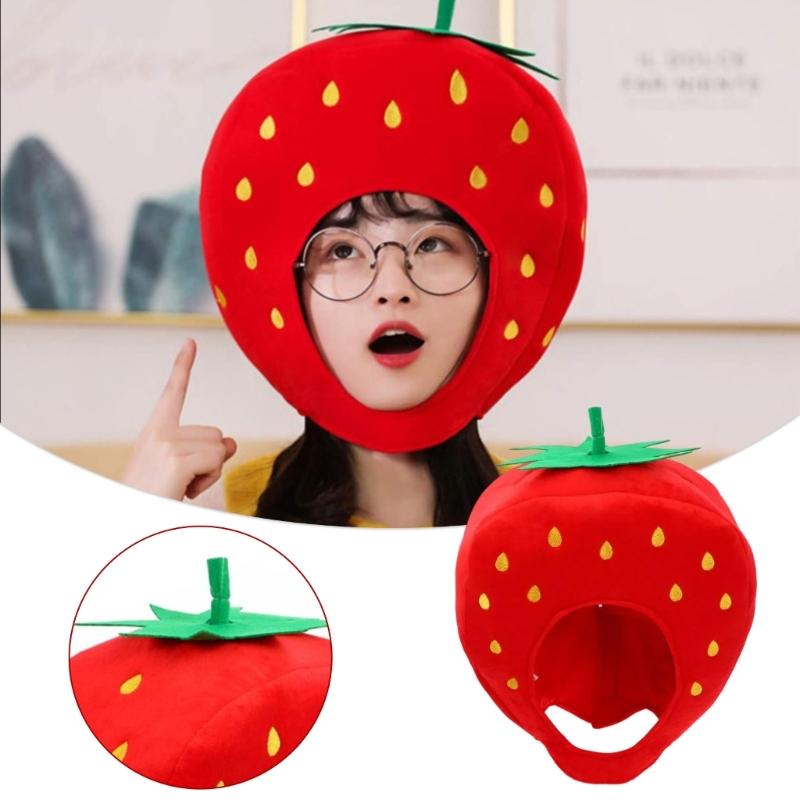 Клубничный головной убор Фотоаксессуары Клубничный головной убор Плюшевая клубничная шляпа Новинка Забавная фруктовая шляпа Хэллоуинские колпаки