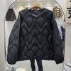 Rhombus down jacket women's short autumn and winter design sense small versatile light and thin collarless fashion crew neck jacket