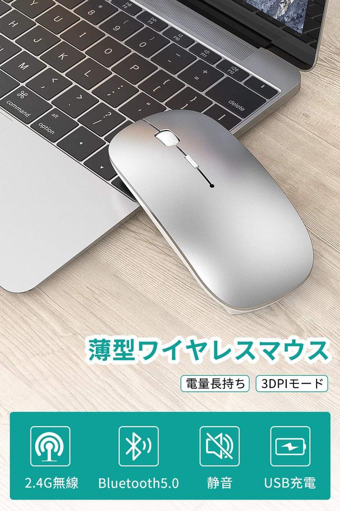 2.4GHz Bluetooth Wireless Mouse, Rechargeable, Slim, Quiet, 3DPI Modes, Optical, Compact, Lightweight, High Precision, Compatible with Mac, Windows,