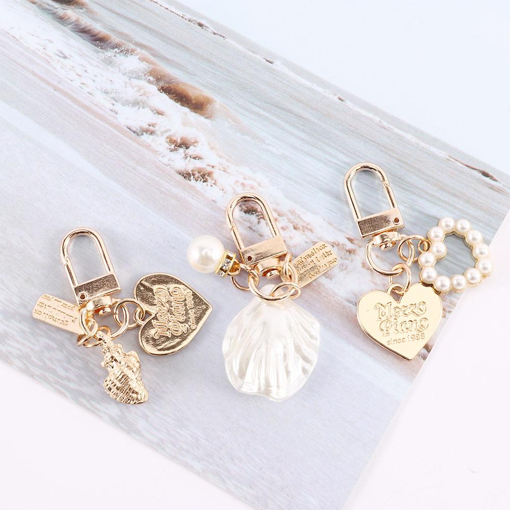 Letter Shell Conch Keychain Pearl Gold Color Key Chain Bag Charms Key Accessories Heart Key Ring