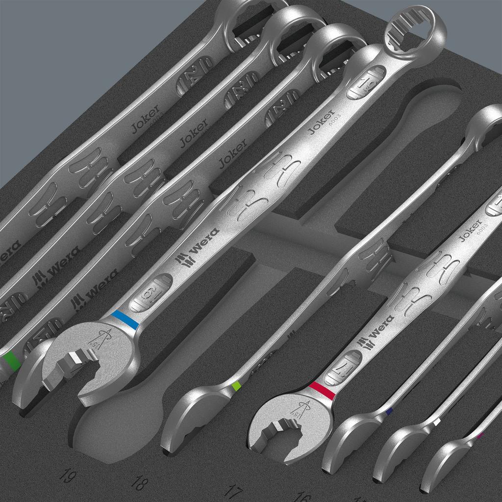 WERA JOKER6003 Набор комбинированных ключей и открывалок для бутылок с пенопластовым вкладышем, 19 предметов (150121)