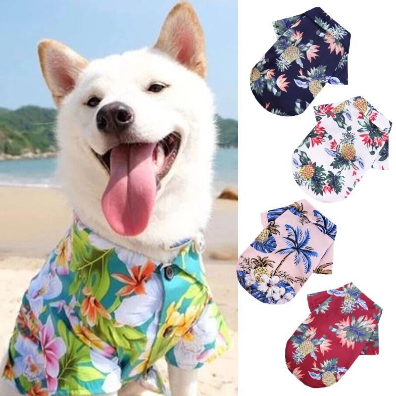 Летняя одежда для щенков Футболка с принтом ананасов в гавайском стиле для маленьких и средних собак и кошек, удобный шифоновый материал