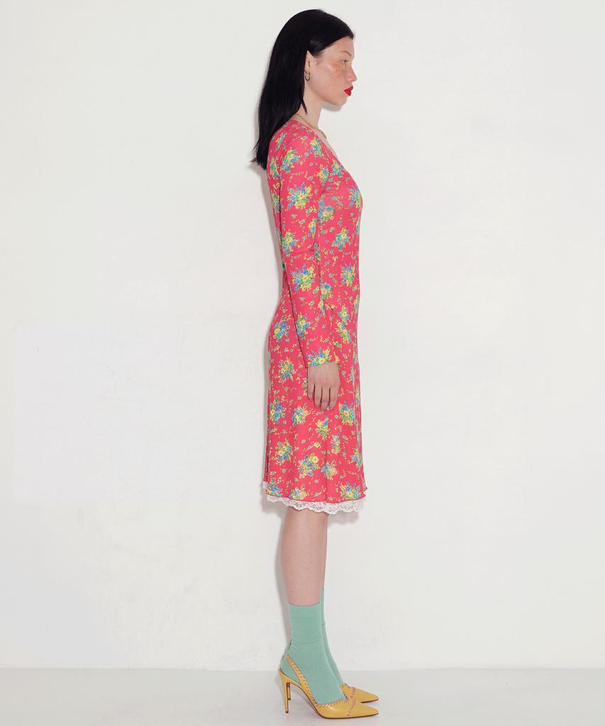 Cecese Rose Pointed Lace Hem Skirt Pink