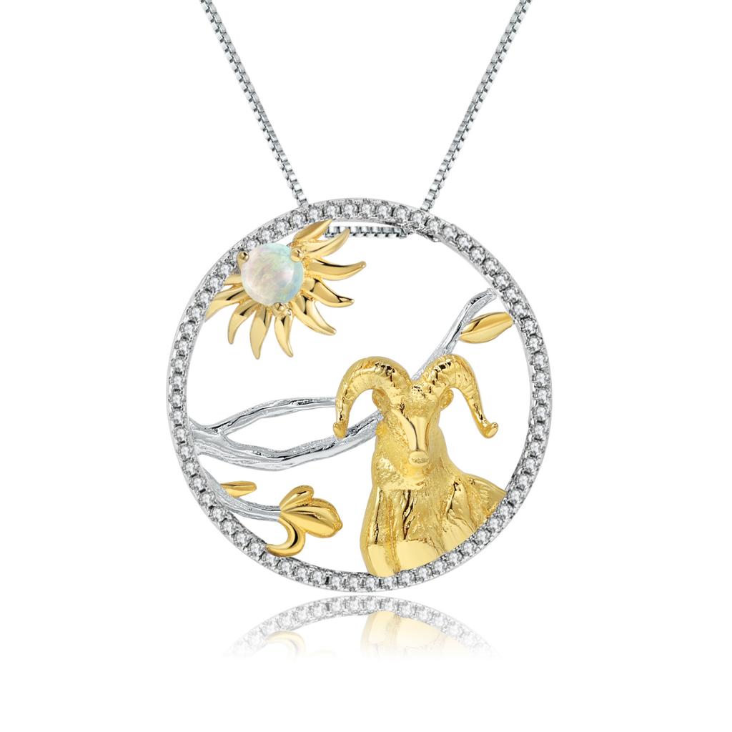 Оригинальный дизайнерский кулон в китайском стиле, серия зодиака, овца, кулон-ожерелье из серебра 925 пробы с натуральным драгоценным камнем