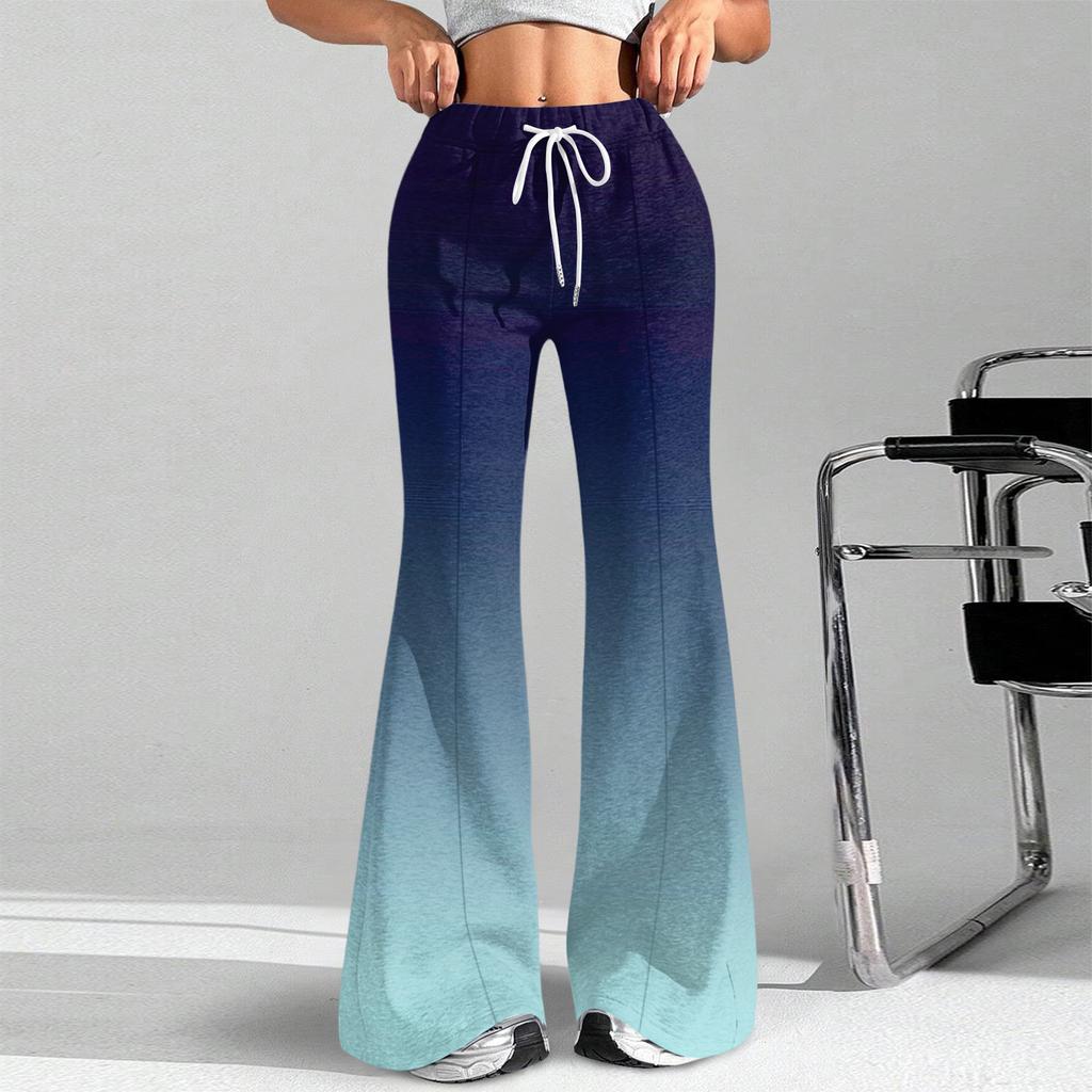 Женские модные свободные спортивные брюки с градиентным принтом и кулиской на талии, повседневные брюки клеш