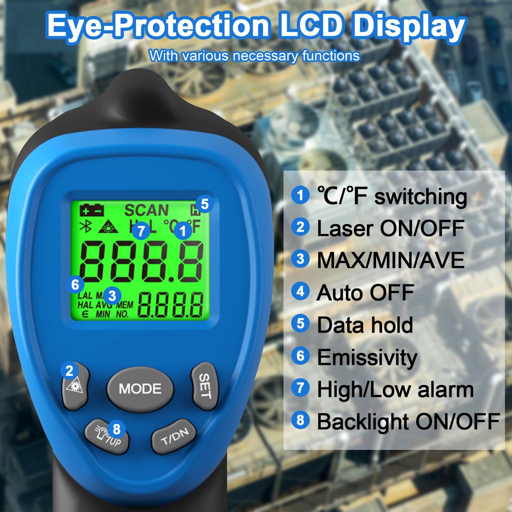 Бесконтактный инфракрасный термометр Цифровой тепловизор , Высокоточный промышленный пирометр Измеритель влажности и температуры окружающей среды