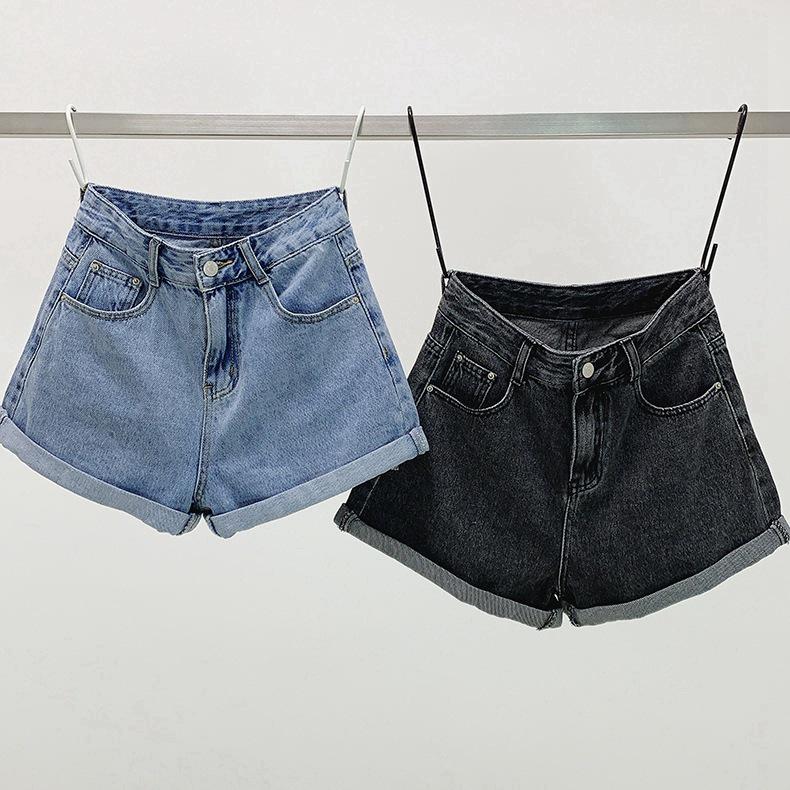 Korean High-Waist A-Line Denim Shorts for Women - Summer Wide Leg, Loose Fit Trend