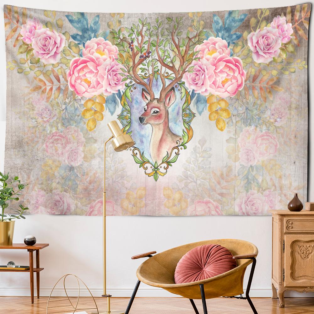Красочный гобелен с пятнистым оленем, настенный гобелен в богемном стиле, многофоновый гобелен, психоделический интерьер, домашний декор